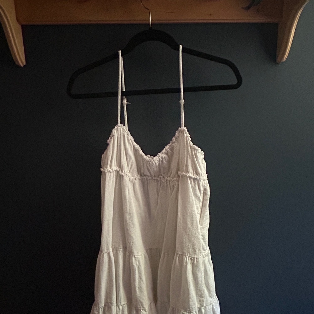 Zara White Tiered Spaghetti-Strap Dress